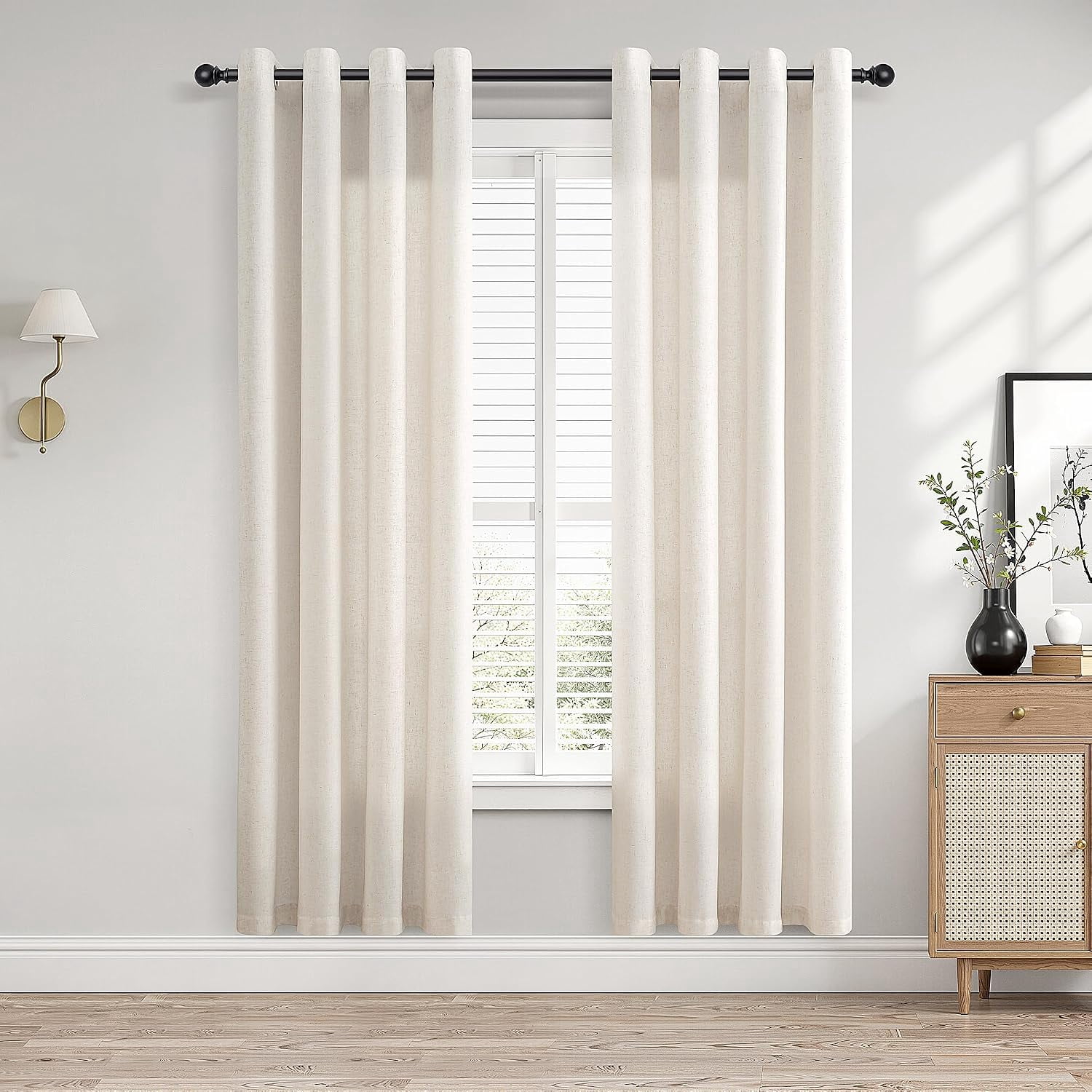 Natural Drapery Linen Grommet Curtains 80 Inches Long for Living Room Cream 2 Panels ...