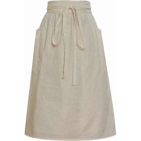 Linen Half Waist Apron for Women 2 Large Pockets Waist Ties Medieval Renaissance Peasant Kitchen Waitress Costume