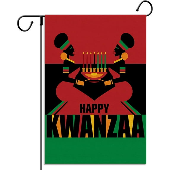 Linen Happy Kwanzaa Garden Flag Double Sided African American Harvest Festival Decoration Outdoor Lawn Yard Decor - 12.5×18''''