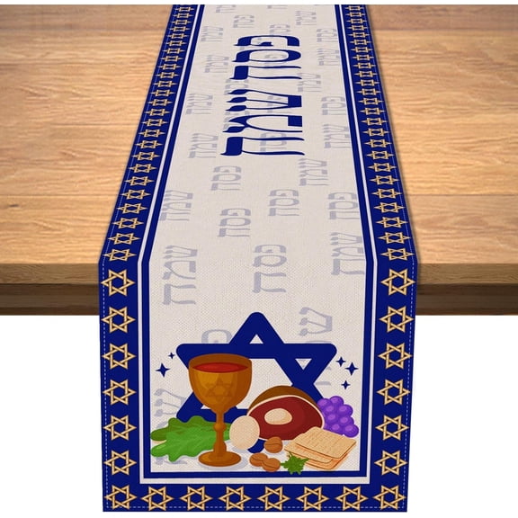 Linen Happy Passover Table Runner Jewish Holiday Party Home Dining Room Kitchen Mantle Fireplace Decoration