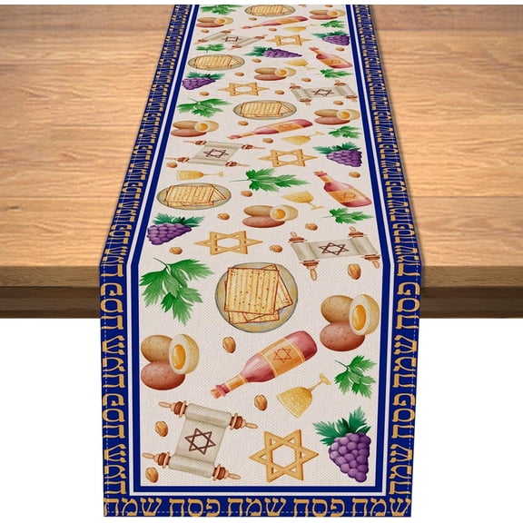 Linen Happy Passover Table Runner Jewish Holiday Party Mantle Fireplace Dining Room Kitchen Home Decoration