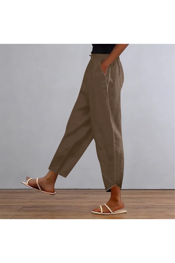 Linen Harem Pants for Women Loose Fit Elastic Waist Trousers Lightweight Cotton Bottoms Tulip Hem Pockets Boho Hippie Yoga Casualwear