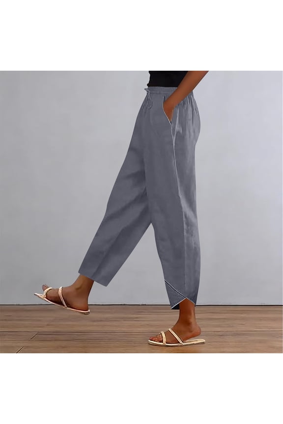 Linen Harem Pants for Women Loose Fit Elastic Waist Trousers Lightweight Cotton Bottoms Tulip Hem Pockets Boho Hippie Yoga Casualwear