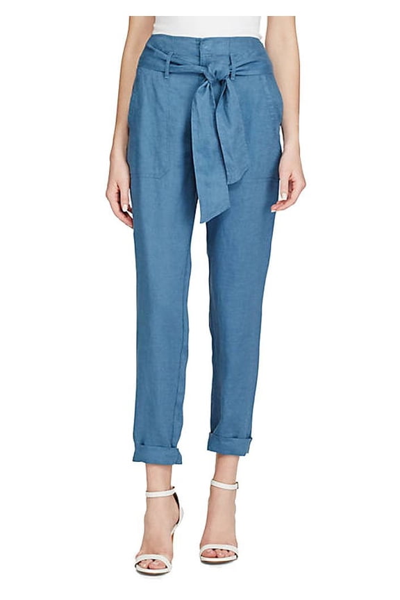 Linen High-Rise Pants Dark Slate Blue 0