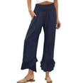 thumbnail image 1 of Linen High-Waist Palazzo Pants - Women's Summer Double Layer Flowy Trousers, Elegant Wide Leg Bohemian Pants | Yubnlvae (Navy | XL), 1 of 7