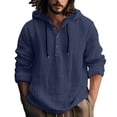 thumbnail image 1 of Linen Hoodie Shirts for Men Lightweight Button Long Sleeve Hooded Shirts Loose Fit Boho Linen Beach Shirt Summer Tops, 1 of 8