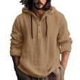 thumbnail image 1 of Linen Hoodie Shirts for Men Lightweight Button Long Sleeve Hooded Shirts Loose Fit Boho Linen Beach Shirt Summer Tops, 1 of 8