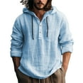 thumbnail image 1 of Linen Hoodie Shirts for Men Lightweight Button Long Sleeve Hooded Shirts Loose Fit Boho Linen Beach Shirt Summer Tops, 1 of 4