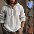 thumbnail image 1 of Linen Hoodie for Men, Long Sleeve Lightweight Button Up, Loose Breathable Boho Beach Hooded Shirt Coffee 2XL, 1 of 5