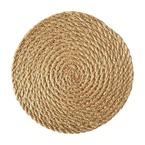 Linen Insulation Mat,Table Placemat,Round Woven Jute Linen Placemat,Heat Resistant Countertop Protector,Table Mats for Dinning Pots and Pans Rustic Braided Wicker PlaceMat(11cm)