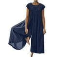 thumbnail image 1 of Linen Jumpsuit for Women Baggy Loose Jumpsuits Cotton Linen Rompers Playsuits Wide Leg Pants Pleated Short Sleeve Beach Boho Bib Overalls with Pockets Plus Size 8-22, 1 of 5