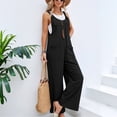 thumbnail image 1 of Linen Jumpsuit Womens Wide Leg One Piece Adjustable Straps Summer Bib Overalls With Pockets Black S, 1 of 5