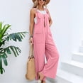thumbnail image 1 of Linen Jumpsuit Womens Wide Leg One Piece Adjustable Straps Summer Bib Overalls With Pockets Pink S, 1 of 5