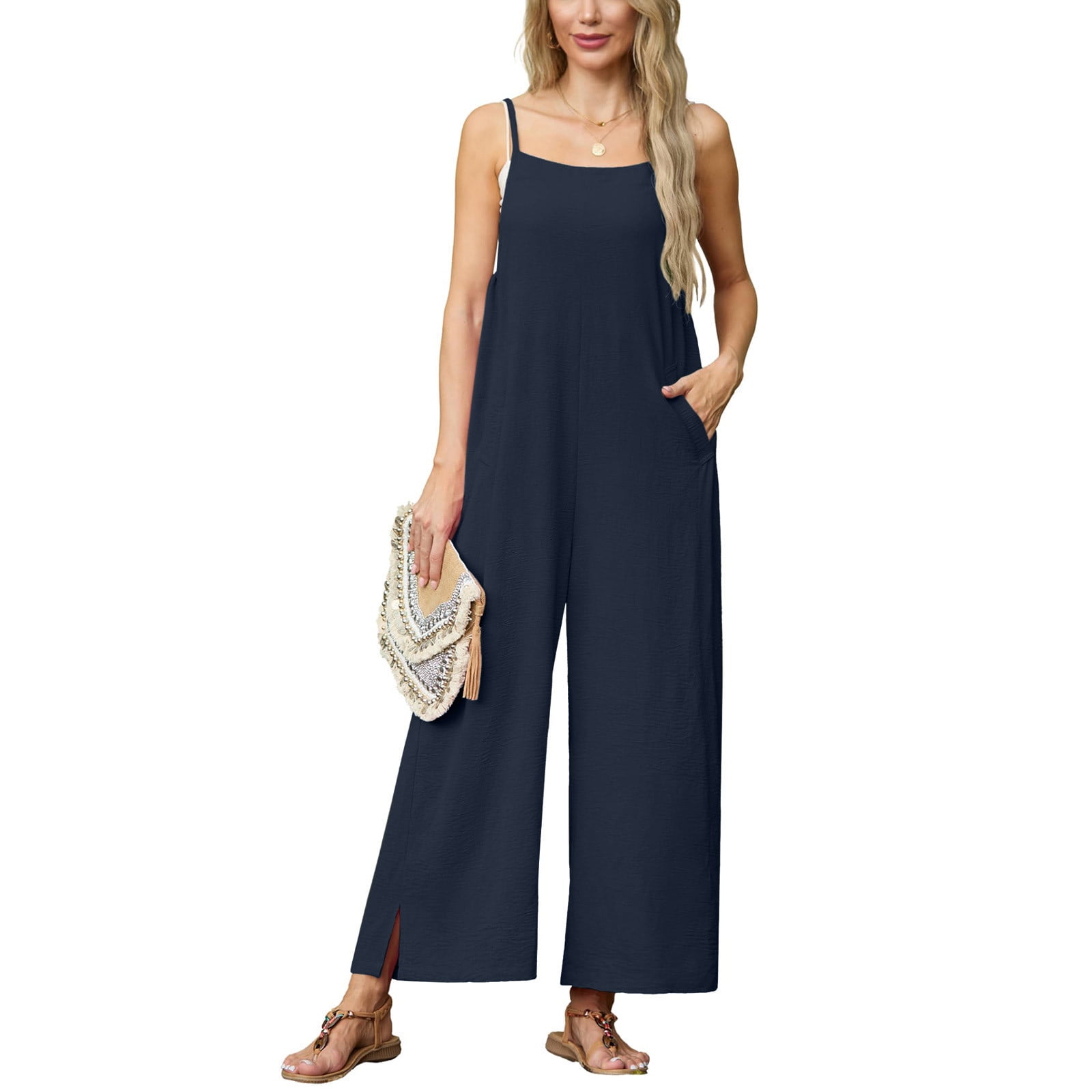 Linen Jumpsuits for Women Summer 2025 One Piece Dressy Casual Wide Leg ...