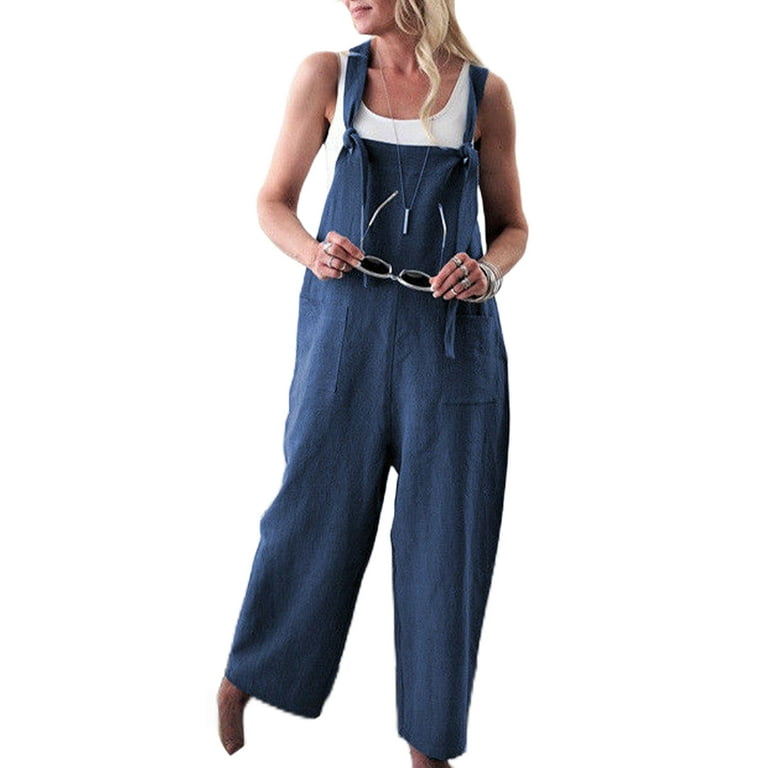 Woman Clearance In Clothes,POROPL Plus Size Overalls Casual Loose Dungarees  Romper Baggy Playsuit Cotton Linen Jumpsuit Dress Pants for Women Trendy
