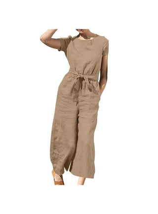 STRAIGHT LINEN BLEND JUMPSUIT - Light beige