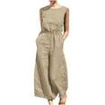 thumbnail image 1 of Women’s Summer Cotton Linen Jumpsuits Crewneck Sleeveless Casual Loose High Waist Jumpsuits Rompers with Pockets, 1 of 7