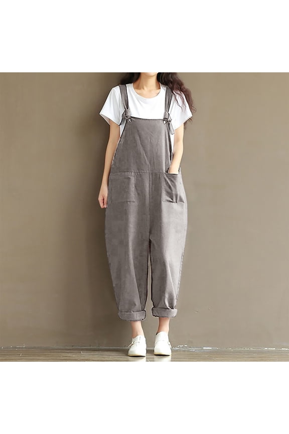 Linen Jumpsuits for Women Summer 2023,Women Casual Loose Long Bib Pants Wide Leg Jumpsuits Baggy Cotton Rompers Overalls with Pockets
