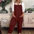thumbnail image 1 of Linen Jumpsuits for Women Summer 2023,Women Casual Loose Long Bib Pants Wide Leg Jumpsuits Baggy Cotton Rompers Overalls with Pockets, 1 of 8