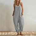 thumbnail image 1 of Linen Jumpsuits for Women Summer Fall Casual Sleeveless Wide Leg Overalls Adjustable Strap Jumpsuit Trendy Beach Vacation Outfit Gray S, 1 of 7