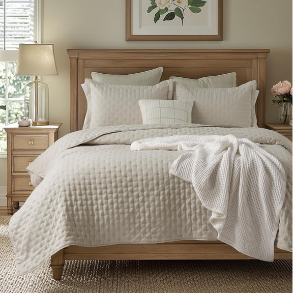 Linen King Quilt with Clover Pattern, Lightweight All-Season Bedspread, 106 x 96 Inches