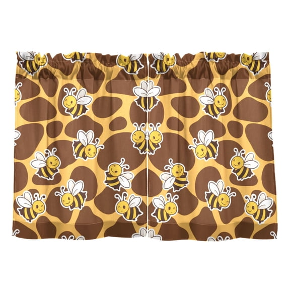 Linen Kitchen Curtains Bee Honeycomb Background Pattern Tier Curtains Tier Kitchen Living Room Bedroom Balcony 2 Panels 27x24 Inch