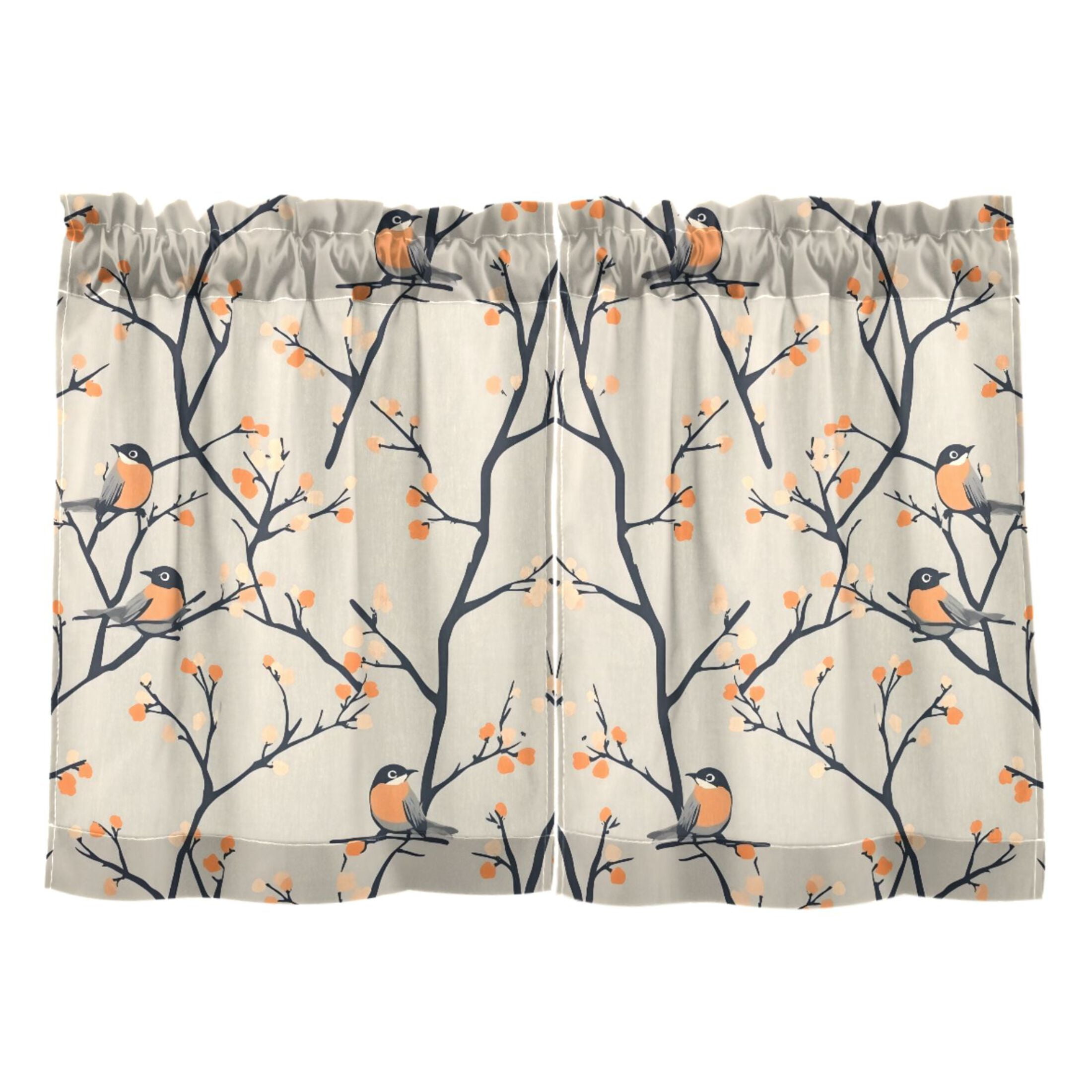 Linen Kitchen Curtains Birds on Branches Pattern Tier Curtains Tier Kitchen Living Room Bedroom Balcony 2 Panels 27x36 Inch