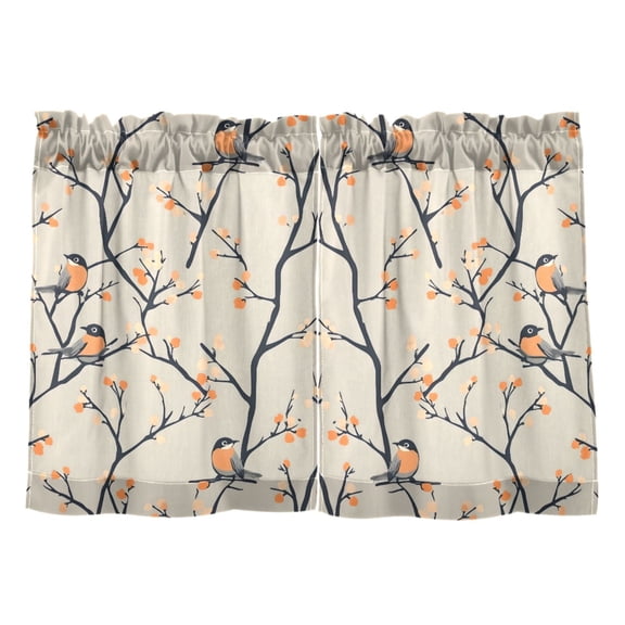 Linen Kitchen Curtains Birds on Branches Pattern Tier Curtains Tier Kitchen Living Room Bedroom Balcony 2 Panels 27x36 Inch