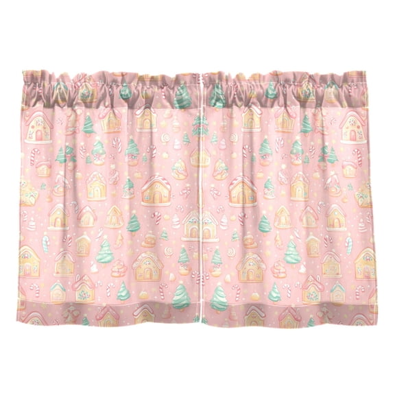 Linen Kitchen Curtains Candy House Pattern Tier Curtains Tier Kitchen Living Room Bedroom Balcony 2 Panels 27x24 Inch