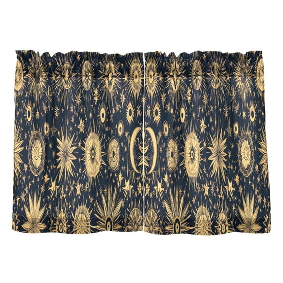 Linen Kitchen Curtains Celestial Pattern Tier Curtains Tier Kitchen Living Room Bedroom Balcony 2 Panels 27x24 Inch