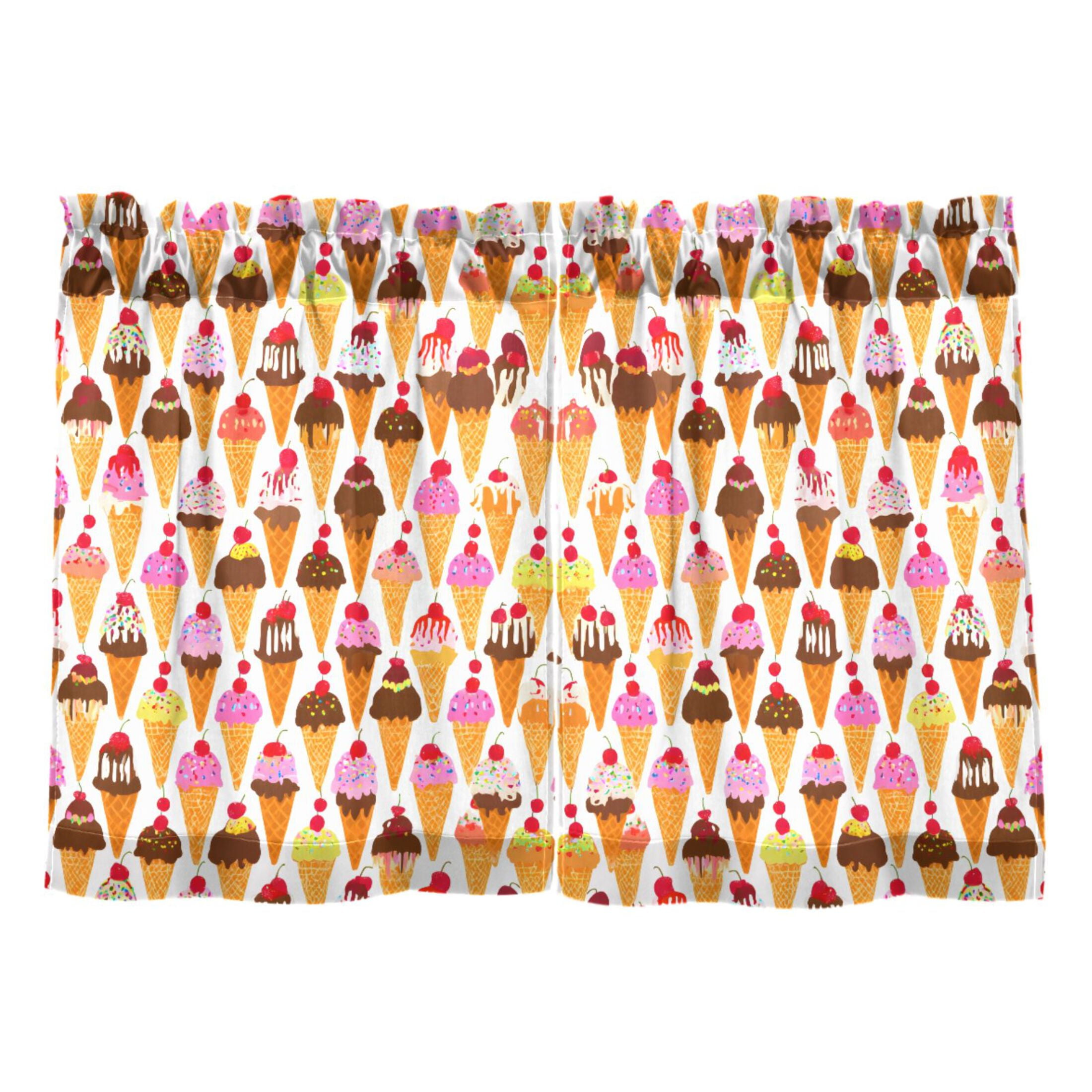 Linen Kitchen Curtains Colorful Ice Cream Cones Tier Curtains Tier Kitchen Living Room Bedroom Balcony 2 Panels 27x36 Inch