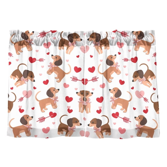 Linen Kitchen Curtains Dachshunds Bows Hearts Pattern Tier Curtains Tier Kitchen Living Room Bedroom Balcony 2 Panels 27x24 Inch