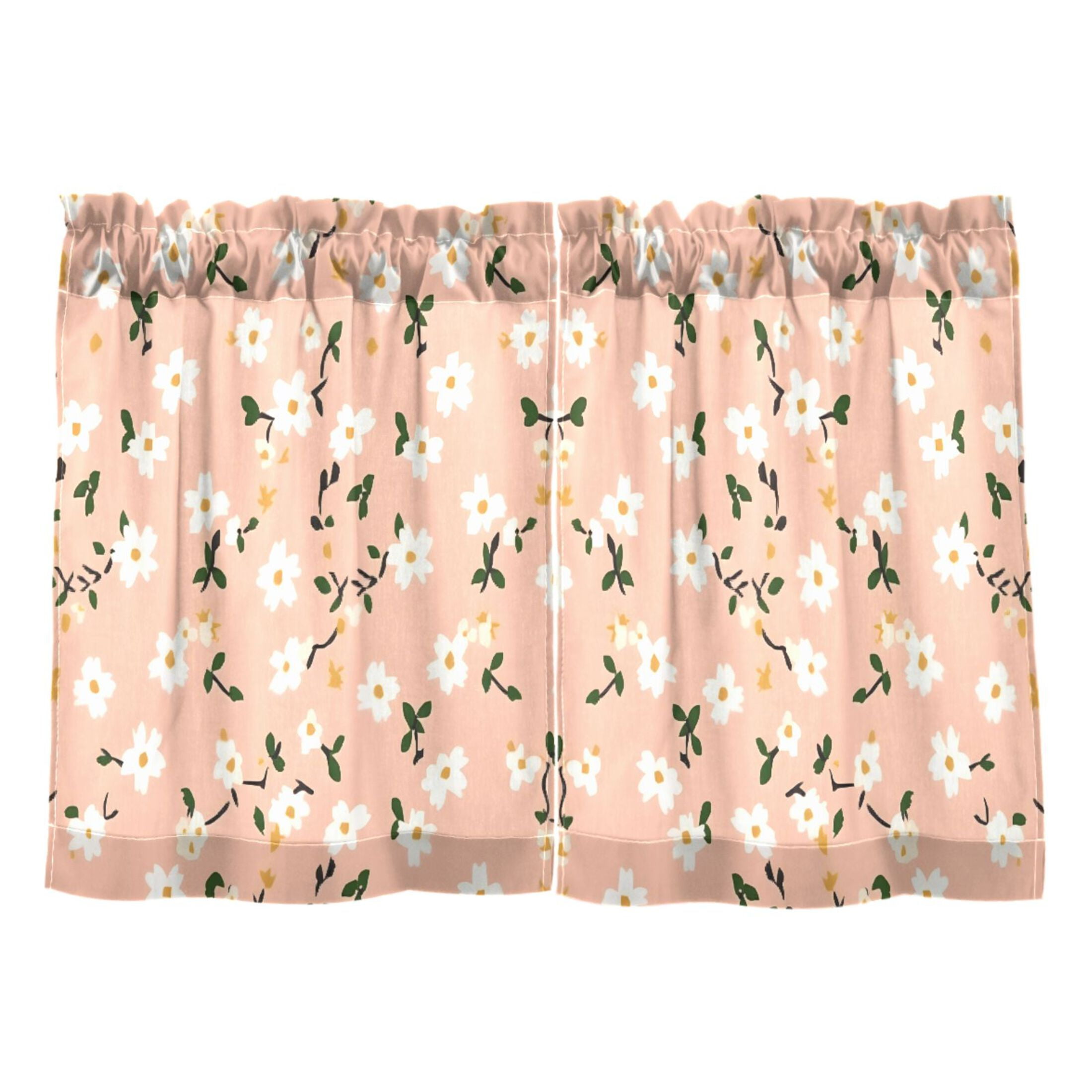 Linen Kitchen Curtains Dainty Pink Floral Tier Curtains Tier Kitchen Living Room Bedroom Balcony 2 Panels 27x36 Inch