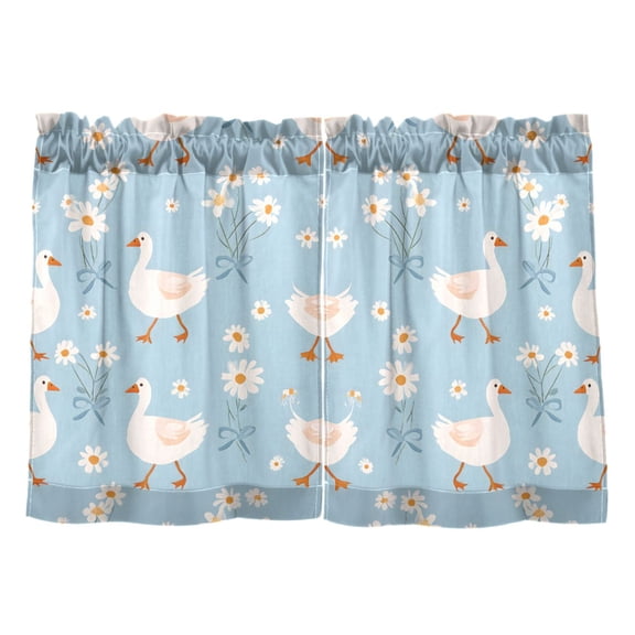 Linen Kitchen Curtains Geese Daisy Pattern Tier Curtains Tier Kitchen Living Room Bedroom Balcony 2 Panels 27x36 Inch
