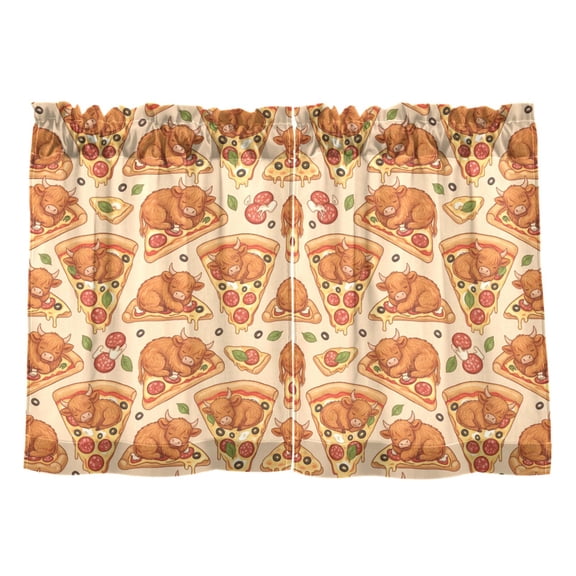 Linen Kitchen Curtains Highland Beef Pizza Pattern Tier Curtains Tier Kitchen Living Room Bedroom Balcony 2 Panels 27x24 Inch