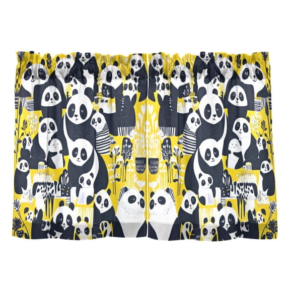 Linen Kitchen Curtains Pandas Pattern Tier Curtains Tier Kitchen Living Room Bedroom Balcony 2 Panels 27x24 Inch
