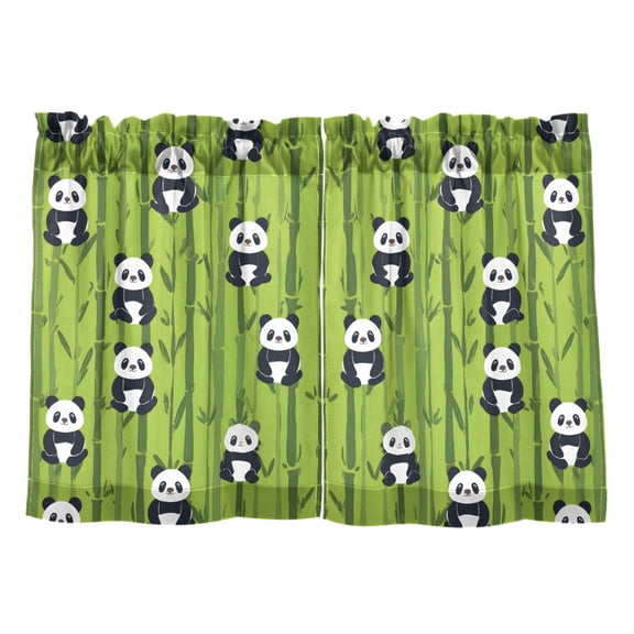 Linen Kitchen Curtains Pandas on Bamboo Tier Curtains Tier Kitchen Living Room Bedroom Balcony 2 Panels 27x24 Inch