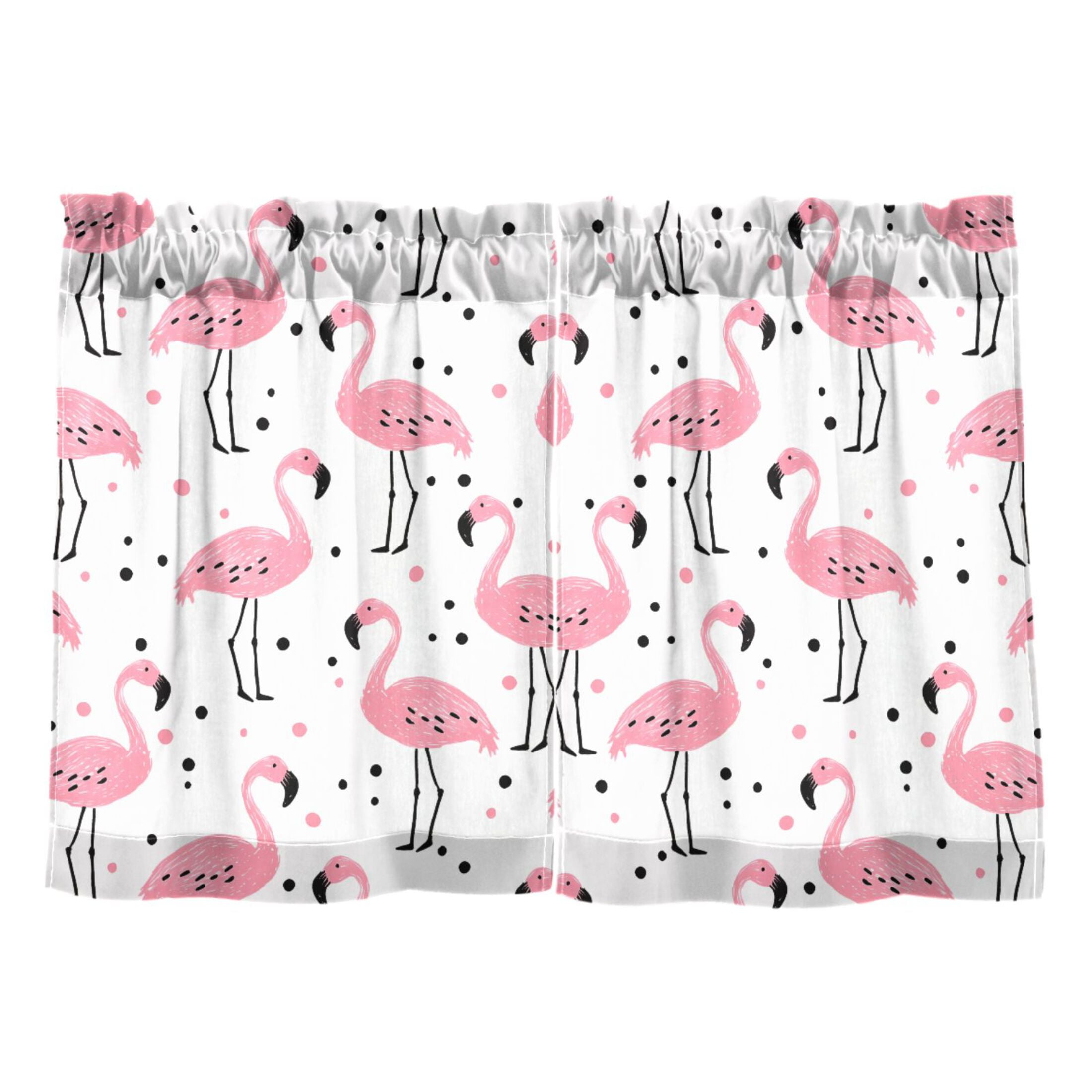 Linen Kitchen Curtains Pink Flamingo Polka Dots Pattern Tier Curtains Tier Kitchen Living Room Bedroom Balcony 2 Panels 27x36 Inch