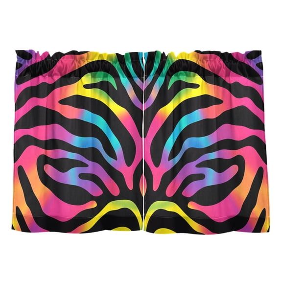Linen Kitchen Curtains Rainbow Zebra Print Pattern Tier Curtains Tier Kitchen Living Room Bedroom Balcony 2 Panels 27x24 Inch