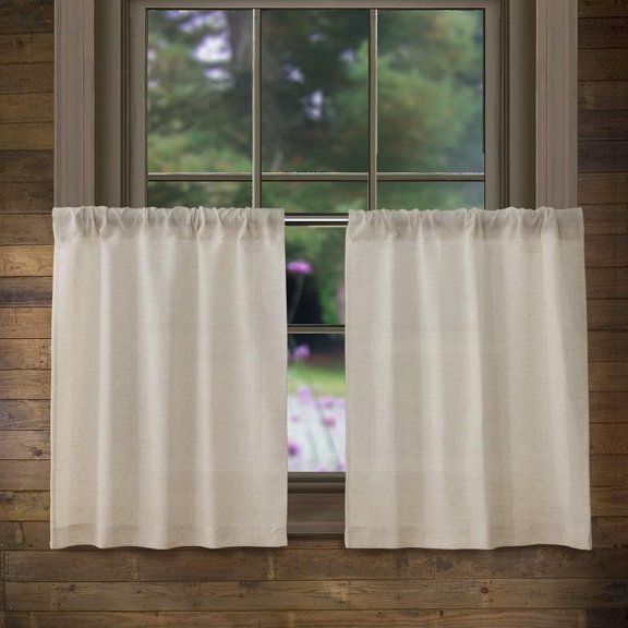 Linen Kitchen Curtains Rustic Farmhouse Crude Short Cafe Curtains Rod Pocket Tiers for Small Window Bathroom Basement, Natural, 2 Panels