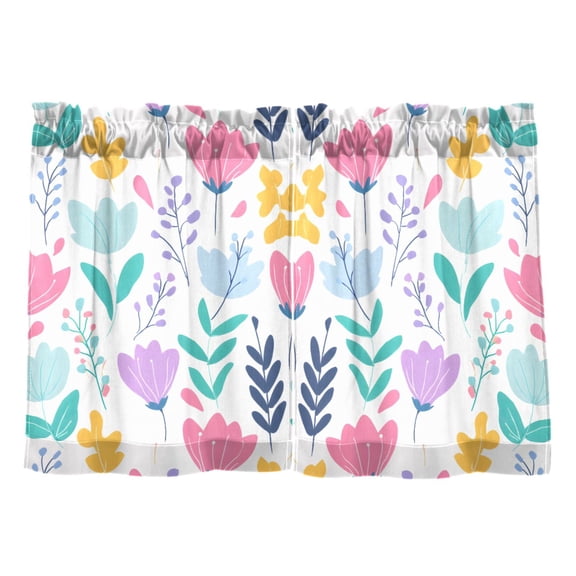 Linen Kitchen Curtains Spring Flora Design Tier Curtains Tier Kitchen Living Room Bedroom Balcony 2 Panels 27x24 Inch