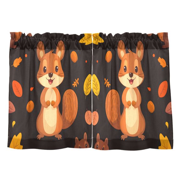 Linen Kitchen Curtains Squirrel Pattern Tier Curtains Tier Kitchen Living Room Bedroom Balcony 2 Panels 27x24 Inch