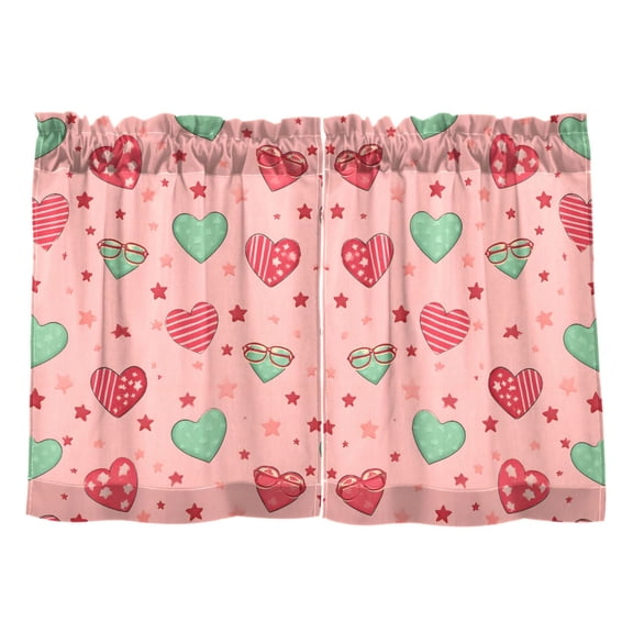Linen Kitchen Curtains Stars Hearts Pattern Tier Curtains Tier Kitchen Living Room Bedroom Balcony 2 Panels 27x36 Inch