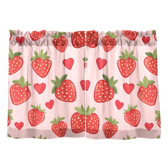 Linen Kitchen Curtains Strawberry Heart Pattern Tier Curtains Tier Kitchen Living Room Bedroom Balcony 2 Panels 27x24 Inch