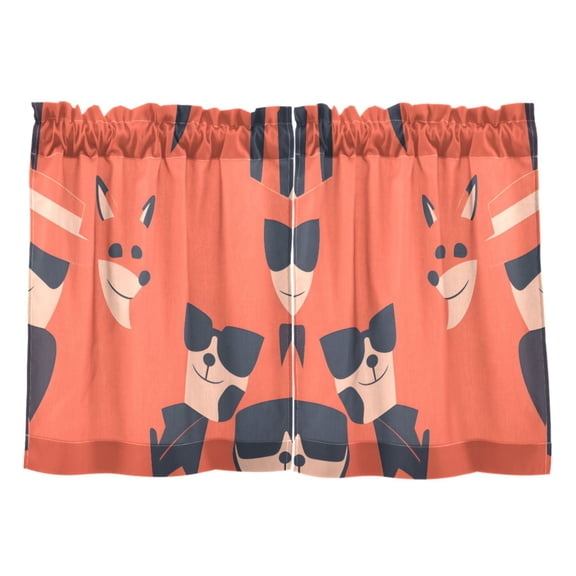 Linen Kitchen Curtains Stylized Animals Pattern Tier Curtains Tier Kitchen Living Room Bedroom Balcony 2 Panels 27x36 Inch