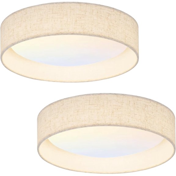 Linen LED 13 Inch Ceiling Light Fixture with 24W 5CCT, Set of 2, Flush Mount Low Profile Room Lamp, Dimmable Minimalist Lighting for Bedroom, Kitchen, Hallway, Closet, Entryway, 2 Pack