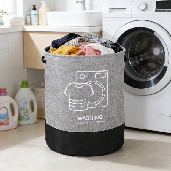 Linen Laundry Basket Foldable, Extra Large Tall Hamper with Handles for Clothes, Collapsible Storage Basket for Bathroom Dorm Room
