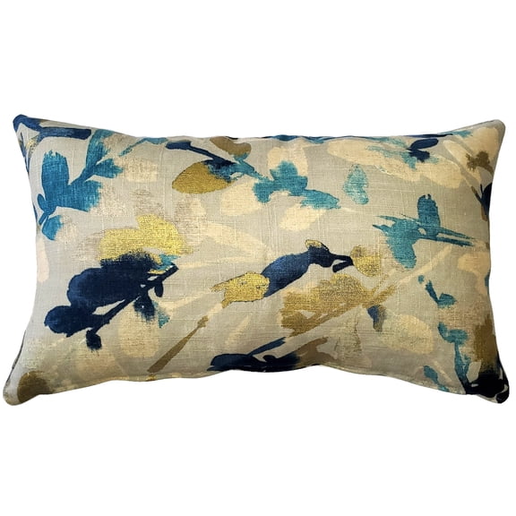 Linen Leaf Indigo Throw Pillow 12x20, Complete with Polyfill Pillow Insert