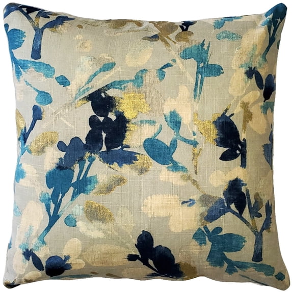 Linen Leaf Indigo Throw Pillow 20x20, Complete with Polyfill Pillow Insert
