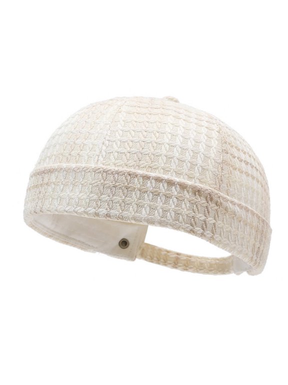 Linen Like Texture Beanie, Adjustable No Brim Cap, Unisex Casual Headwear, Light Soft Comfortable Close Fit Hat for Outing Leisure Home Wear Simple Retro All Season Fashion Headgear,Beige
